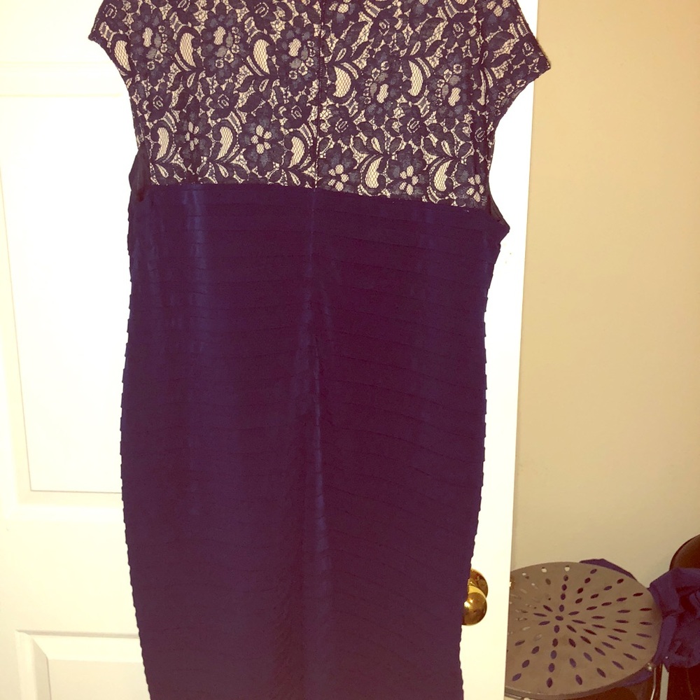 royal blue dress with ribbing and lace detail